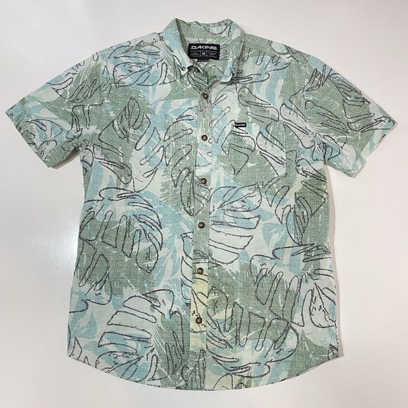 Dakine Men’s Short Sleeve Button Camp Shirt Green Floral Leaf Print Tropical M - Picture 1 of 8
